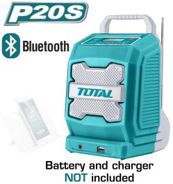 TOTAL LI-ION BLUETOOTH JOB RADIO 20V TJRLI2001 TOTAL ΕΠΙΤΡΑΠΕΖΙΟ ΡΑΔΙΟΦΩΝΟ ΜΠΑΤΑΡΙΑΣ ΛΙΘΙΟΥ 20V ΜΕ BLUETOOTH TJRLI2001